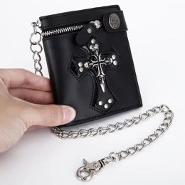 Wallets the New Personality Man Purse Skulls Bills Cross Clamp Antitheft Chain Locomotive Zero Wallet Purse Rivet Punk Rock