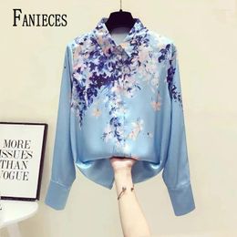 Women's Blouses FANIECES S-4XL Luxury Floral Print Shirts Women Long Sleeve Button Chiffon Top Ladies V-Neck Blouse Blusas Mujer 6673