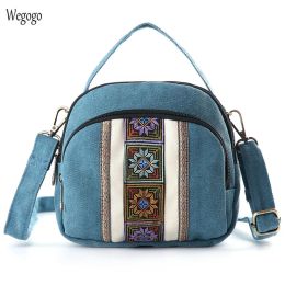 Bags 2021 New Women Messenger Bag National Embroidery Mini Canvas Beach Totes Zipper Mobile Phone Bags Coin Purse Shoulder Bag