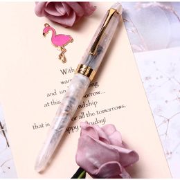 Pens Luxury Brand ShuiYao Acrylic Resin Fountain Pen Golden Spin Sakura Pink Business Ink Pen Set Office School Supplies Gift Pen