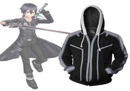 Asian Size Japan Anime Sword Art Online Kirito Cosplay Costume 3D Long Sleeve Zipper Coat Jacket Hoodie2403700