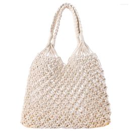 Storage Bags Grid Beach Bag Woven Cotton Tote Knit Manual Rope Trendy Crochet Aesthetic Travel