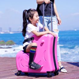 Luggage Cute Pony Travel Suitcase for Children Can Sit and Ride Spinner Rolling Luggage Multifunction Schoolbag with Wheels Travel Bag