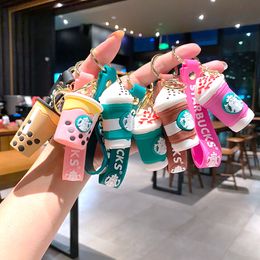 Keychains accessories designer keyrings for woman Starbucks Bear key chain cartoon exquisite car doll milk tea backpack key ring pendant