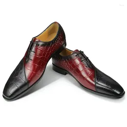Dress Shoes Classic Business Men Red Black Mixed Color Zapatos De Hombre Top Layer Cowhide Gentlemen Footwear Oxford