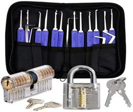 17 Pcs Lock Picking Tools Set Professional with 2 Clear Practice Training Locks Extractor Tool lock pick set for Beginner Pro Lock9922566