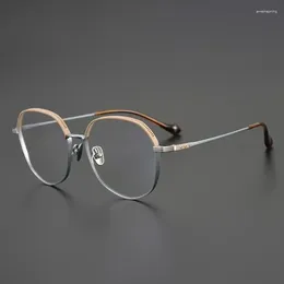 Sunglasses Frames Classical Vintage Sliver Round Glasses Frame Patchwork Design For Men And Women Hand Made Super Light Titanium Eyeglasses