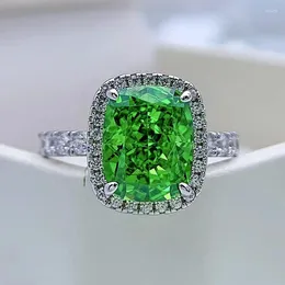 Cluster Rings Spring Qiaoer 925 Sterling Silver 8 10mm Cushion Cut Emerald Created Moissanite Gemstone Anniversary Party Ring Fine Jewelry