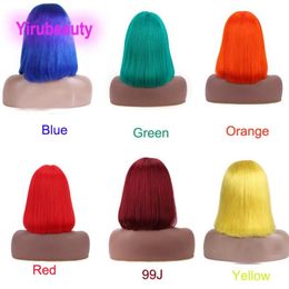 Brazilian Virgin Hair Mathinemade Bangs wigs Straight Red Pink Blue Purple Bob Wig 100 Human Hair1702270