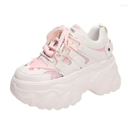 Casual Shoes 2024 Summer Breathable Mesh Sneakers 8CM Hidden Heels Spring High Platform Sports Dad Woman Wedges Chunky