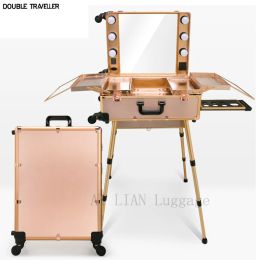 Luggage New Trolley cosmetic case Rolling luggage Makeup Toolbox,Detachable Foldable Beauty Box dressing table suitcase bag Professional