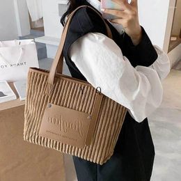 Bag Corduroy Leather Women Patchwork Shoulder Soft Plush Stripes Design Handbag Female Satchels Cloth Fabric Tote For Ladies