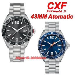 CXF Watches F1 43MM Seagull Automatic Mens Watch Grey / Blue Dial Stainless Steel Bracelet Gents Wristwatches