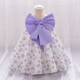 Girl Dresses Baby Girls Purple Big Bow Casual Party Dress Toddler Kids Floral 1st Birthday Princess Prom Gown Infant Sleeveless Tulle