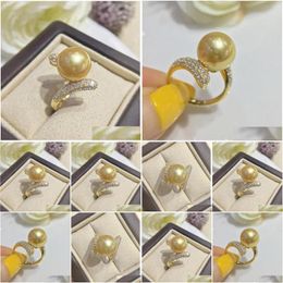 Cluster Rings Gorgeous Huge 11-10Mm Round Natural South Sea Golden Pearl Ring 925S... Drop Delivery Jewellery Dhqtj