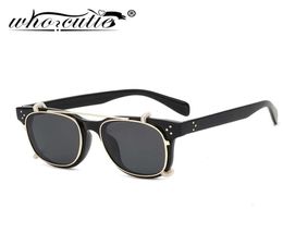 Fashion Steampunk Clip on Sunglasses Removable Lens Vintage Brand Design Three Dot Leopard Square Frame Flip Up Sun Glasses S1888762603