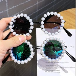 iboode Pearl Round Kids Sunglasses Vintage Boys Girls Metal Frame Sun Glasses UV400 Cute Baby EyeglassesChildren Fashion Eyewear 240412