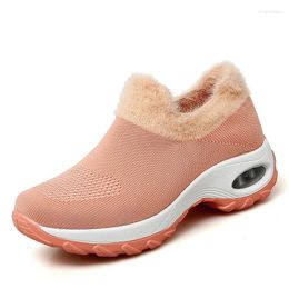 Casual Shoes Breathable Sneakers Women Winter Warm Fur Slip On Female 2024 Solid Whte Siwng For