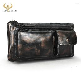 Waist Bags Soft Thick Leather Men Coffee Vintage Travel Fanny Belt Chest Pack Sling Bag Design Bum Phone Cigarette Case Male 811-29