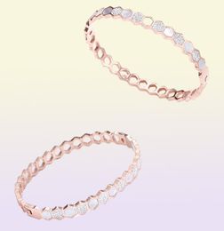 White Shell Stainless Steel Bracelet Rose Gold Honeycomb Hollow Geometry Open HighEnd Bracelet Ladies039 Bracelet8799324