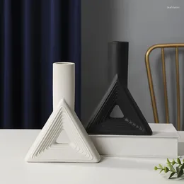Vases Nordic Style Triangle Ceramic Vase Decor Dried Flower Geometry Wedding Luxury Table Decoration White Living Room
