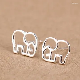 Stud Earrings Genuine 925 Sterling Silver Jewellery Lucky Open Hollow Elephant Shape Animal 7MM 8MM GTLE466