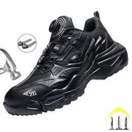 Rotary Buckle Work Safety Shoes for Men Steel Toe Breathable Black Indestructible Shoes Puncture-Proof Unisex Platform Sneaker 240419