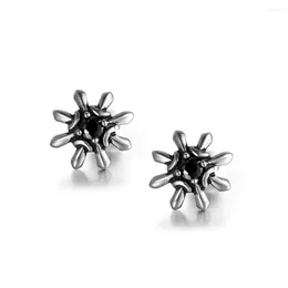 Stud Earrings Korean Style Flower With Black Color Cubic Zirconia Fashion Stainless Steel Jewelry Gift Design Trendy Accessories