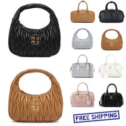 tote bag designer luxury Fashion miui bags Ruched brown black white women Cowhide large capacity Hobo handheld armpit bag