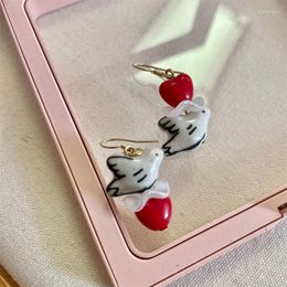 Stud Earrings Retro Contrast Love Cute White PPorcelain Pigeon Asymmetric Girl Sweet Heart Ear Jewelry