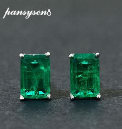 PANSYSEN Vintage Solid 925 Sterling Silver Emerald Gemstone Stud Earrings for Women Anniversary Party Gift Christmas Earrings CX203944094