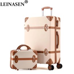 Luggage Luggage 20" 22" 24" 26" inch women hard retro rolling luggage set trolley baggage with cosmetic bag vintage suitcase for girls