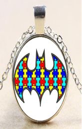 10pcs Batman Autism Chain NecklaceChristmas Birthday GiftCabochon Glass Necklace SilverBronzeBlack Fashion Jewelry Pendant4188463