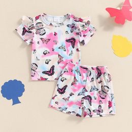 Clothing Sets Toddler Girls Summer Outfit Butterfly Print Short Sleeve T-Shirt And Elastic Shorts Set Cute 2 Piece Clothes