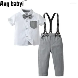 Clothing Sets Summer Baby Boy Clothes Set Short Sleeve Shirt Bowtie Suspenders Trousers 3pcs Kids Birthday Party Children Gentleman Suit