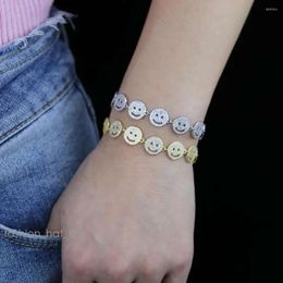 2024 Silver Gold Color Micro Pave Iced Out Bling Smile Bangle Cubic Zirconia Luxury Fashion Bracelet Women Jewelry Smiley Face Bracelet 461