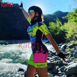 Kafitt Triathlon Womens Short Sleeve Track Suit Mountain Bike Cycling Leotard Jumpsuit 240410