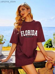 Women's T-Shirt Florida Sunshine State USA City Classic Letter Pattern T-Shirts For Women Loose Oversized Clothing 100% Cotton Strtwear Tshirt Y240420