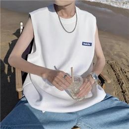 Korean Solid Loose Tank Tops Mens Summer O-neck Sleeveless All-match Youth Plus Size T Shirts Casual Fashion Men Clothing 240419