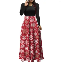 Casual Dresses Women's Autumn Winter Long Sleeved Christmas Printed Slim Fitting Holiday Dress