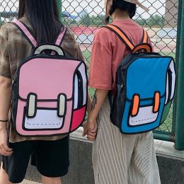 Backpacks Cute 2D Drawing Cartoon Bag Anime Backpack 3D Jump Comic Student Schoolbag Kawaii Girls Teenage Daypack Funny Kids Travel Bag