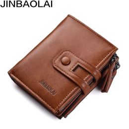 Wallets Wallet Men Vintage Genuine Leather Wallet Multifunctional Double Zipper Wallet