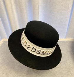 Women039s Wide Brim Felt Fedora Hat 100 Wool Felt Panama Hat with Gold Letter Webbing7820334