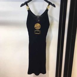 Summer casual dress designer skirt womens luxury sexy V-neck sleeveless metal buckle suspender dresses knitted hip wrap Dress333