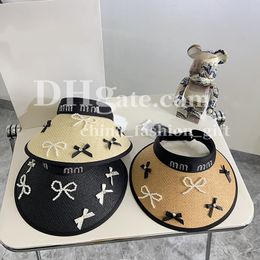 Designer Bowknot Visors Sunhat Luxury Letter Straw Hat Ladies Bow Wide Brim Visors Hat Beach Vacation Sun Prevent Hat