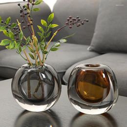 Vases European Transparent Glass Vase Decoration Creative Light Luxury Living Room Coffee Table Round Flower Container Home