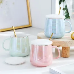 Mugs Ceramic Coffee Cup Home Couple Simple Office Mug With Lid Spoon Creative Trend Men And Women Colourful Glaze Milk
