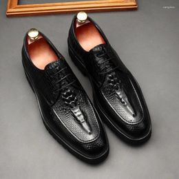 Dress Shoes Luxury Crocodile Pattern Men Whole Cut Genuine Cow Leather Oxford Formal Wedding Classic Business Shoe