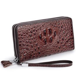 Wallets New Luxury Fashion Business Men's Long Wallets Double Zipper Natural Real Leather Male Cow Genuine Leather Cash Purses Clutch