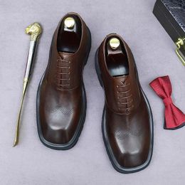 Dress Shoes Vintage Mens Formal Luxury Italian Genuine Leather Handmade Comfortable Quality Fashion Wedding Social BroguesShoes Man